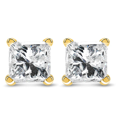 14K Gold Princess Diamond Studs with Screwbacks