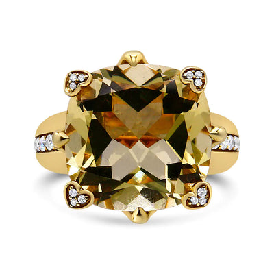 18K Yellow Gold Lemon Quartz and Diamond Ring