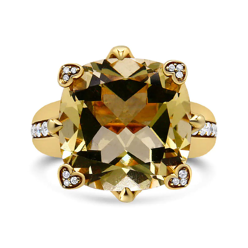 18K Yellow Gold Lemon Quartz and Diamond Ring