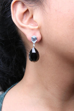 18K White Gold Diamond Blue Topaz Black Onyx Dangle Earring