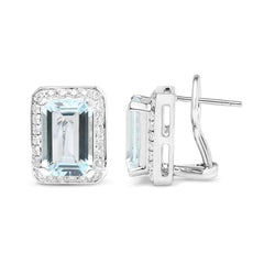 18K White Gold Diamond and Blue Aquamarine Earrings