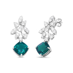 18K White Gold  Green Emerald Drop Earrings