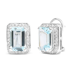 18K White Gold Diamond and Blue Aquamarine Earrings