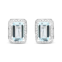 18K White Gold Diamond and Blue Aquamarine Earrings