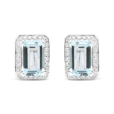 18K White Gold Diamond and Blue Aquamarine Earrings