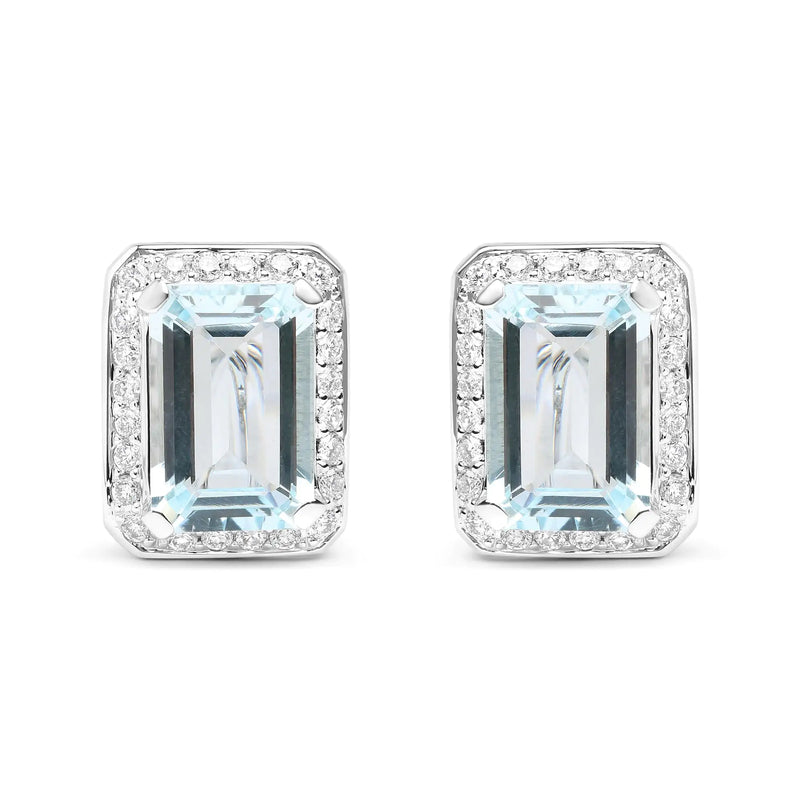 18K White Gold Diamond and Blue Aquamarine Earrings