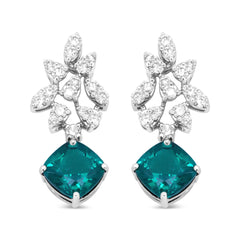 18K White Gold  Green Emerald Drop Earrings