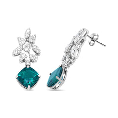 18K White Gold  Green Emerald Drop Earrings