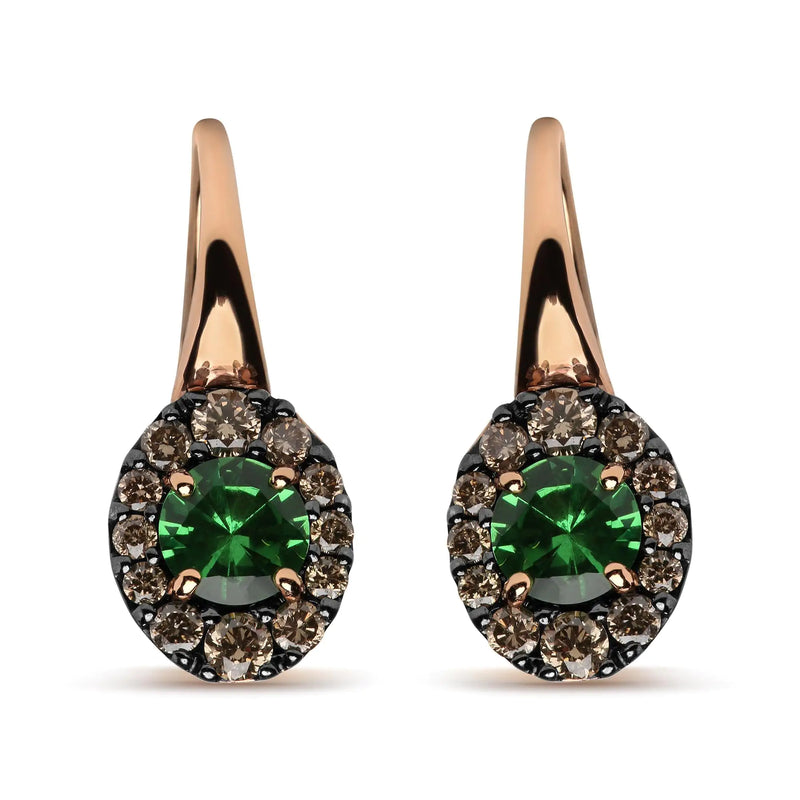 18K Rose and White Gold Green Tsavorite Drop Hoop Earrings