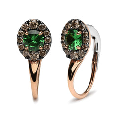 18K Rose and White Gold Green Tsavorite Drop Hoop Earrings