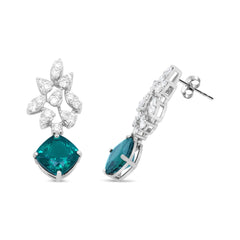 18K White Gold  Green Emerald Drop Earrings